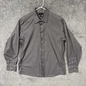 Structure Dress Shirt Mens L 16.5 34/35 Brown Gray Stripe Business Office Casual